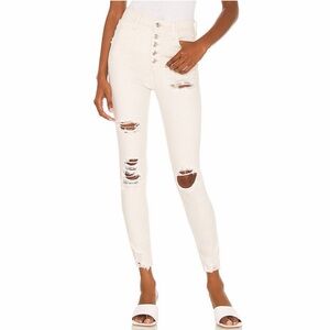 Free People We The Free Skinny Jeans White Distressed High Rise Raw Hem NWT 30